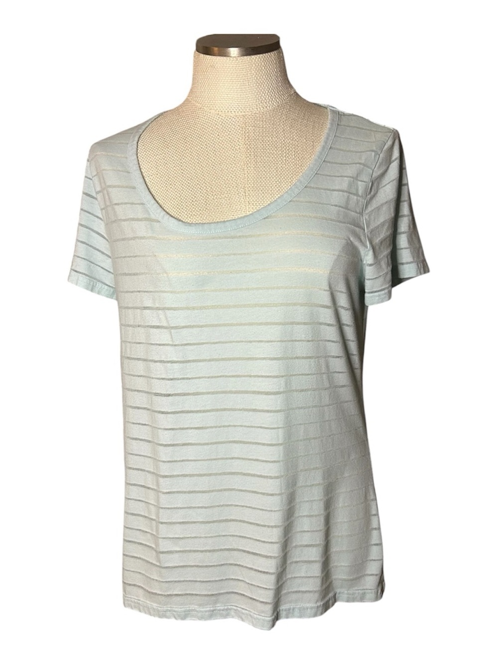 Eddie Bauer Pale Blue Sheer Striped Scoop Neck Tee